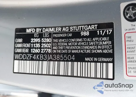 2018 Mercedes-Benz E 300 4Matic z USA, uszkodzony, nr VIN WDDZF4KB3JA385504